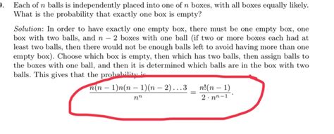 if n balls are distributed randomly into n boxes|n balls randomly placed.